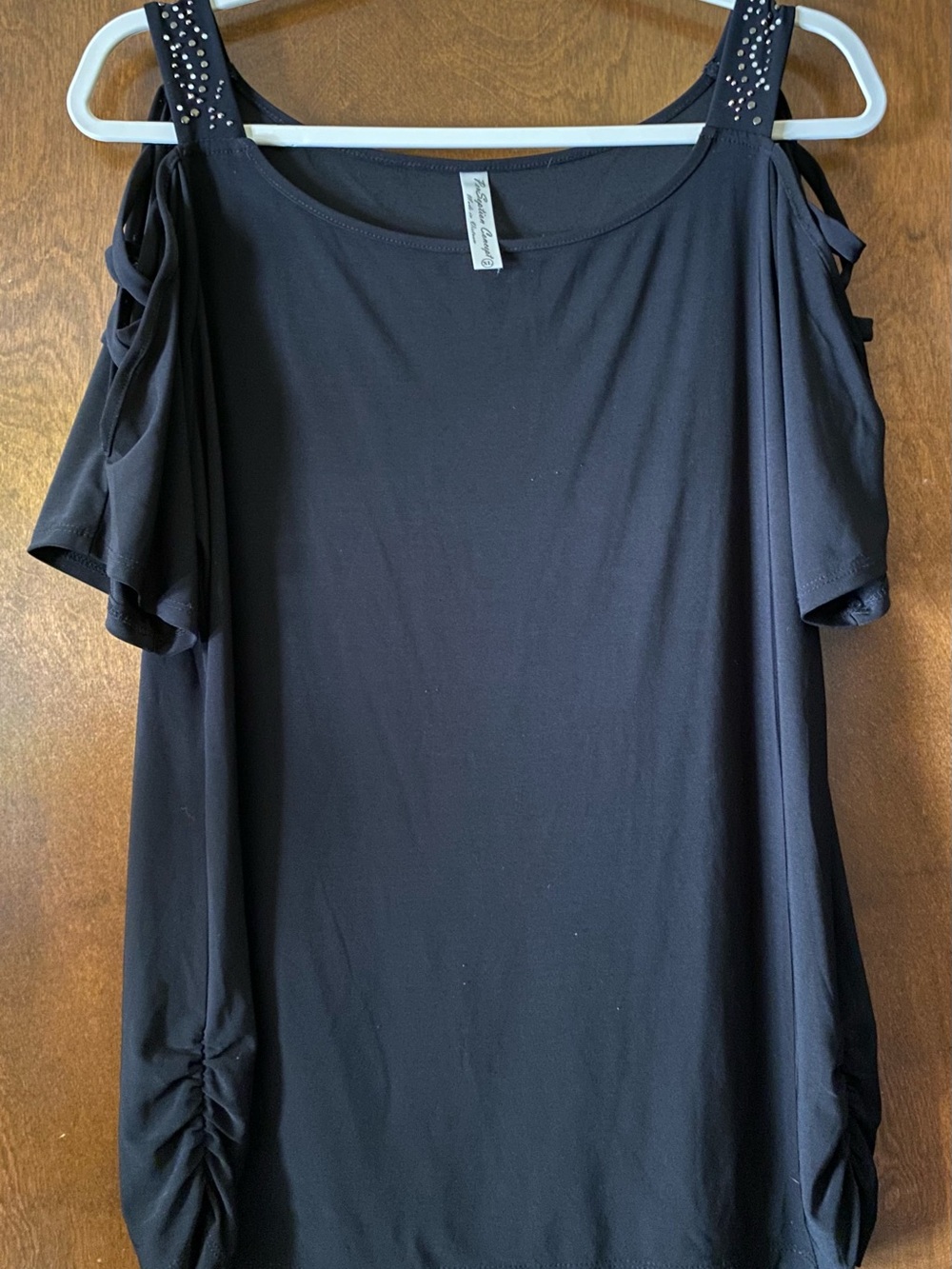 PerSeption Concept Black Cold-Shoulder Top with Studded Straps